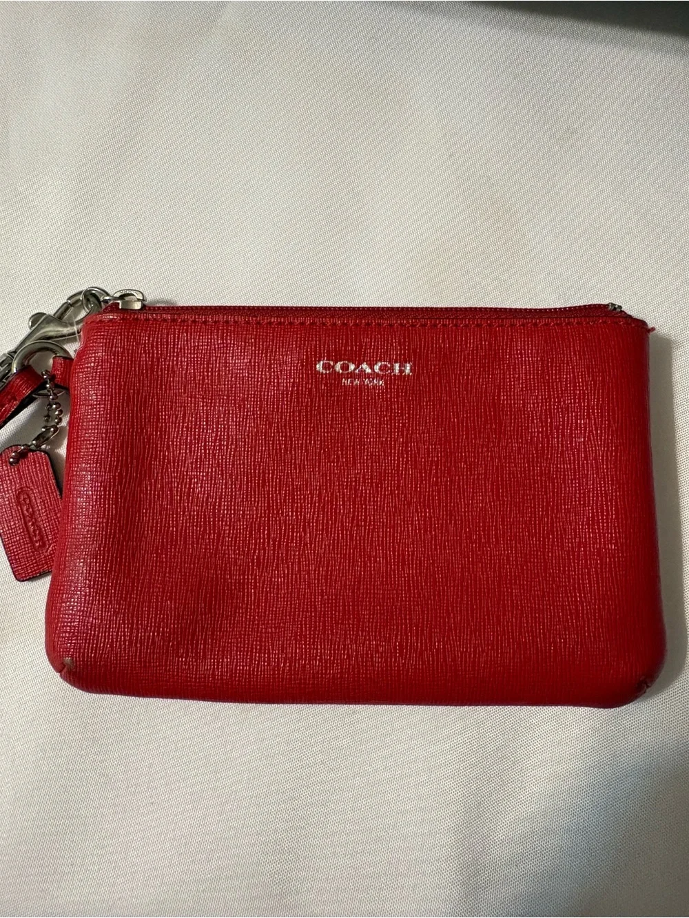 COACH Red Leather Pouch Wristlet Clutch Bag coin purse